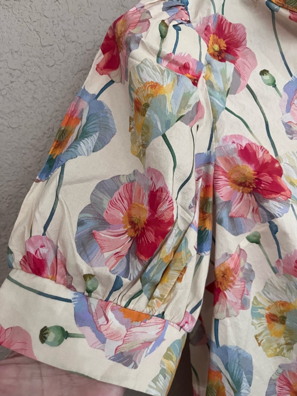 Entro Floral Poppy Ruffle Neck Puff Sleeve Blouse Size Small - Picture 8 of 13
